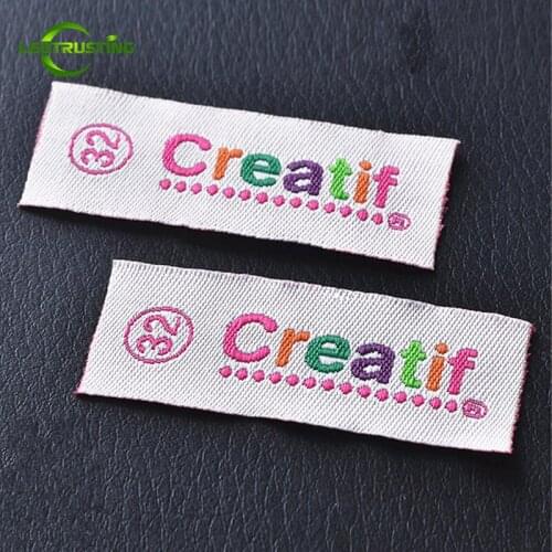 1000pcs Custom Personal Brand Woven Clothing Labels with Cut and Fold Customized Wedding Dress/Hat/Bags Embroidered Labels Tags