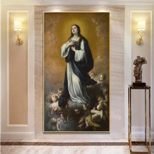 Retro Sacred Virgin Mary Oil Painting Famous Canvas Painting Poster and Prints Wall Art Decoration for Home Decor