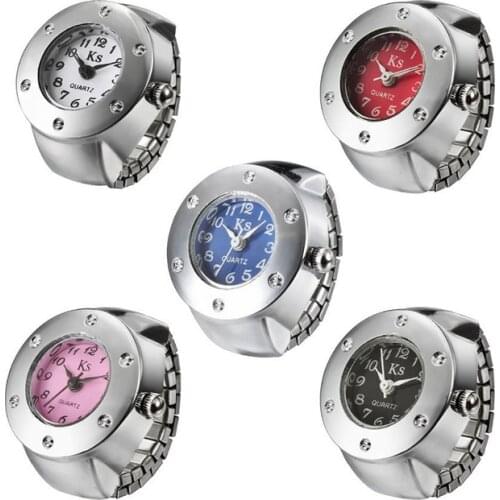 Creative Watch Finger Ring Crystal Round Watch Ring Gift for Love Couple Fashion Jewelry Accessories 5 Colors