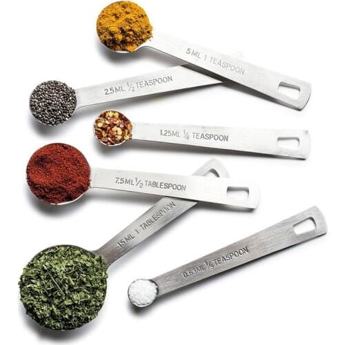 6pcs/set Measuring Spoons Stainless Steel Seasoning Coffee Spice Tea Measuring Spoons With Scale Kitchen Baking Measuring Tools