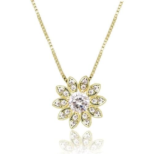 MxGxFam 14 k Light Gold Color ZIrcon Flowers Pendant Necklace For Women with 45cm Box Chain
