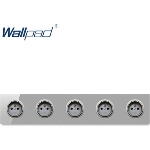 Wallpad 5 EU French Wall Power Socket Outlet Crystal Glass Panel 16A Grounded With Child Protective Lock
