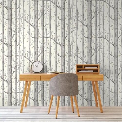 Bacal White Forest Birch Tree with Stars 3D wallpaper tree Mural Photowall 3d Papeete Cuts scandinavian style home decor