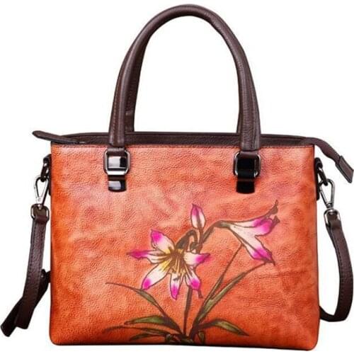 New fashion all-match ladies bag cowhide retro hand rub color printing one-shoulder diagonal tote bag