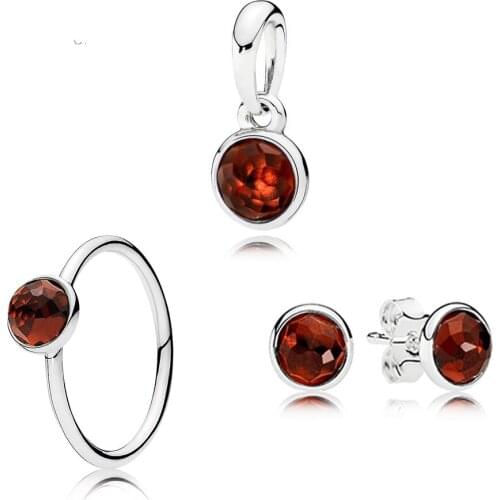 NEW High quality 100% 925 Sterling Silver pure January earring ring garnet hot sell fashion ladies genuine jewelry gift