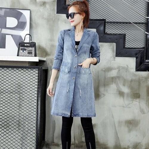 Slim Denim Coat For Women Blue Windbreaker Female Spring Autumn 2020 New Design Fashion Long Korean Womens Coats US Size M-XXL