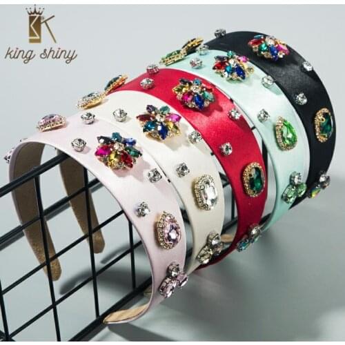Summer Baroque Colorful Crystal Flowers Headbands Luxury Geometric Rhinestone Padded Solid Color Hair Hoop Bridal Wedding Tiara