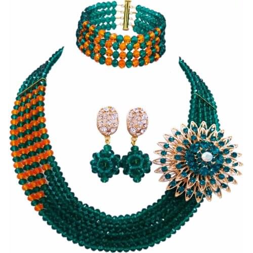 Original army green and orange crystal african beads jewelry set for women