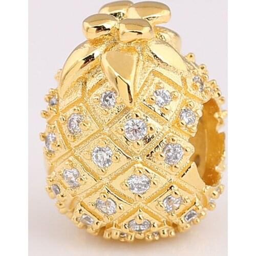 Original Shine Golden Pineapple Beads Fit 925 Sterling Silver Bead Charm Bracelet Bangle Diy Jewelry