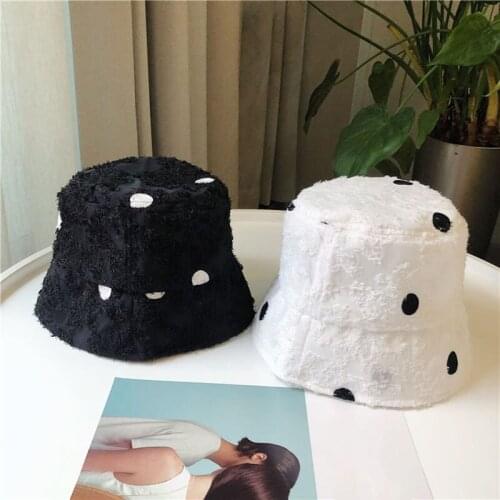 Spring Summer Dot Black White Bucket Hat Women Fashion Casual Spliced Fishing Hats Sun Protectors Caps Outdoors Street 56-58cm