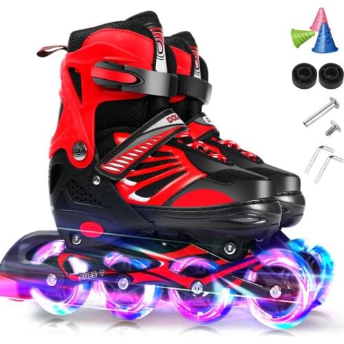 Adjustable Illuminating Inline Skates with Light Up Wheels for Kids and Youth Girls Boys Inline Skates rollers on 4 wheels