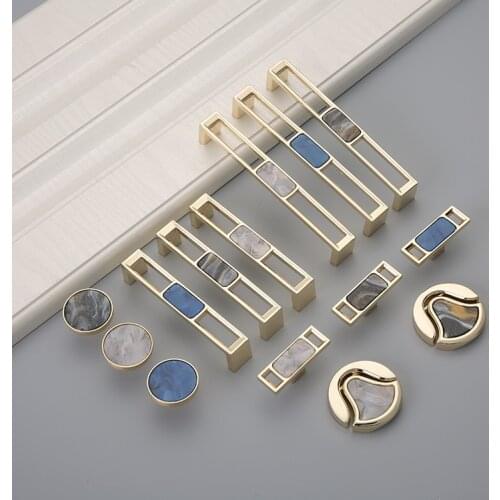 Nordic Modern Minimalist Drawer Wardrobe Cupboard Door Handle Golden Marble Shell Pattern Handle