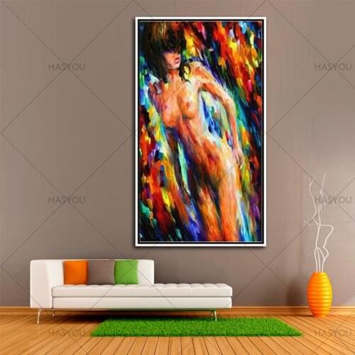 Hand-painted Colorful Knife Palette Nude Women Oil Painting Naked Picture Wall Art cafe hotel wall Decor Acrylic oil Paintings