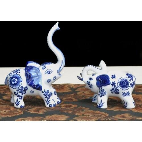 Blue and white porcelain ornaments animal sculpture porcelain elephant ceramic ornaments