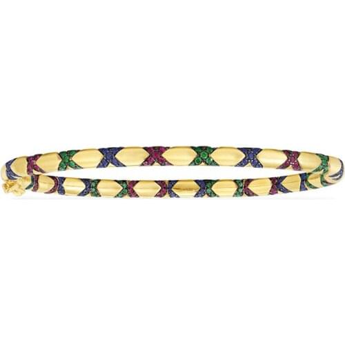 SOELLE High Quality 925 Sterling Silver Multicolor Zirconia Cross Tribal Bangle Yellow Gold Color Women Mana Bracelet Jewelry