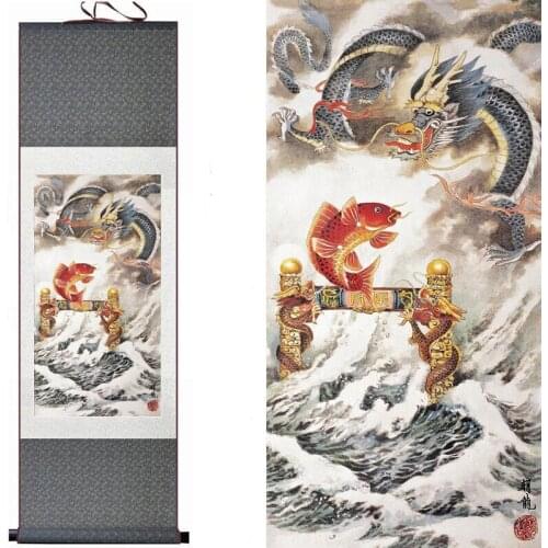 Top quality Fish painting Silk painting traditional art Chinese painting fish playing art painting FISH in the water
