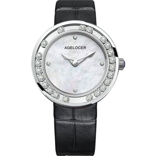 AGELOCER Sapphire Ladies Watch Women Waterproof Diamond Gold Blue Leather Wrist Watches Bracelet Relogio Feminino