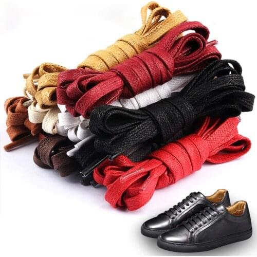 2Pcs Waxed Flat Shoelaces Leather Waterproof Casual Shoes Laces Unisex Boots Shoelace Multi-Color For Shoes Sneakers Strings