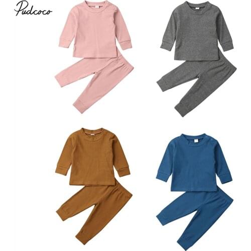 2019 Brand Autumn Baby Set 2Pcs Newborn Baby Girl Boy Clothes Solid T-shirt+Pants Leggings Outfits Soft Cotton Home Clothing