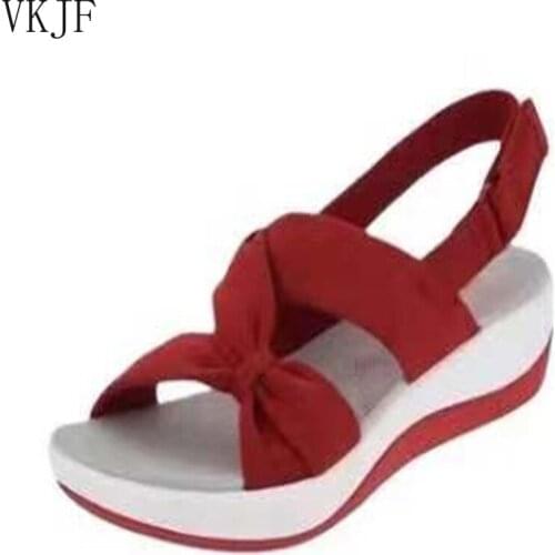 Women Sandals 2021 Summer Closed Toe Roman Sandals Women Bow Platform Wedges Sandals Women Velcro Sandals Plus Size 43