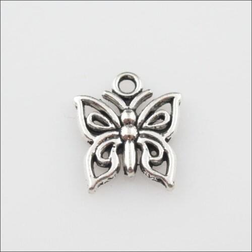 35 New Flower Butterfly Charms Tibetan Silver Tone Animal Pendants 12.5x14.5mm