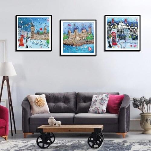 Abstract Wall Art Colorful City Buildings Watercolor Paintings Canvas Posters Prints Living Room Bedroom Corridor Decoration