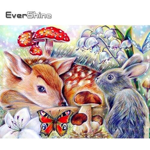EverShine Diamond Embroidery Full Drill Square Animal 5D Diamond Painting Deer Mosaic Rabbit Picture Of Rhinestones Room Decor