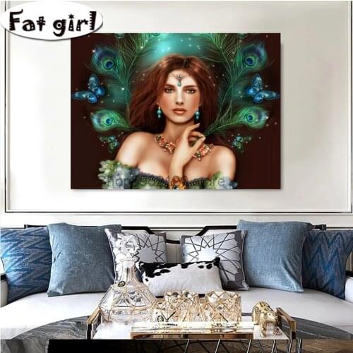 Diamond Painting Living Room Decoration Beauty Portrait Peafowl Feather 5D Diy Cross Stitch Embroidery Square Round Drill Mosaic