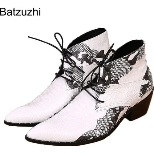 Batzuzhi Fashion Boots Man Pointed Toe 6.5cm High Heels Leather Short Boots Man Cowboy/Motorcycle Zapatos Hombre, Big US6-US12