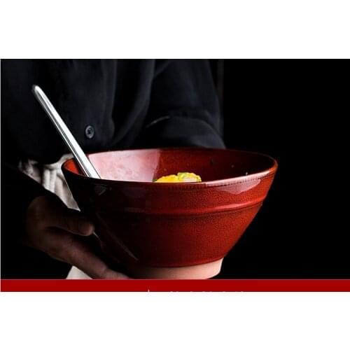 European-Style Large Bowl Red Bowl Single Ceramic Soup Bowl Creative Large Noodle Bowl for Home Noodle Shop