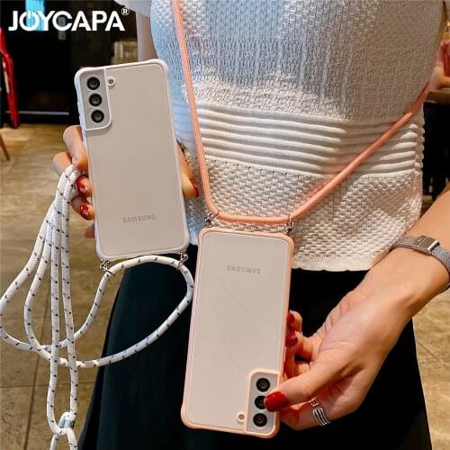 Strap Cord Chain Lanyard Case For Samsung S21 Ultra S20 Note 20 Plus A52 A72 A51 A71 A50 A30S A32 A42 A21 Shockpeoof Matte Cover