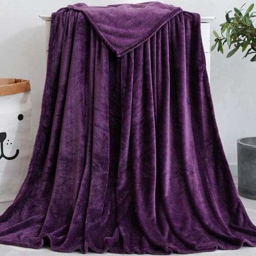 Purple Coral Fleece Blanket Soft Warm Flannel Bedspread Queen Size Solid Color Chair Throw Light Thin Blankets for Sofa Travel