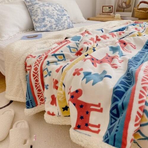 Flannel&Cashmere AB Side Blankets Christmas Giraffe Flower Print Full Queen Duvet Cover For Winter/Autumn Kids Gift Home Textile