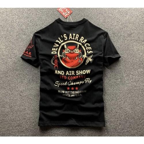 Japanese Devil Cartoon Pilot Print T-shirt Mens Short Sleeve Hip Hop Motorcycle Biker T-Shirts Fashion Casual Cotton Tops Tees