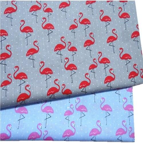160cm Width Pretty Blue & Grey Flamingo Printed Cotton Fabric For DIY Sewing Bedding Clothing Quilting