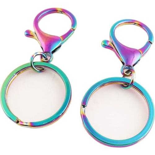 Lobster Clasp hook with Key ring Connector Rainbow color Keychain Split Keyring Jewelry For DIY Jewelry Making Accessories