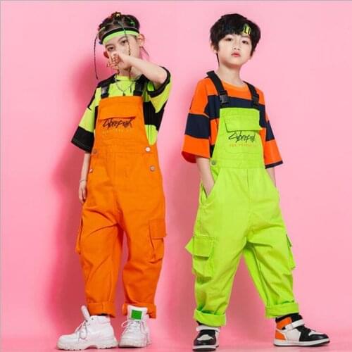 Kids Cool Ballroom Hip Hop dancing Outfits Stripe Tshirt jumpsuit For Girls Boys Overalls Jazz Dance Wear Costumes Stage Outfits