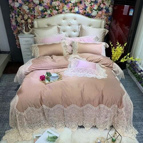 Noble 80S Egyptian cotton Embroidered Bedding sets Queen King Luxury White Lace Edge Duvet cover Princess Bed sheet set Solid