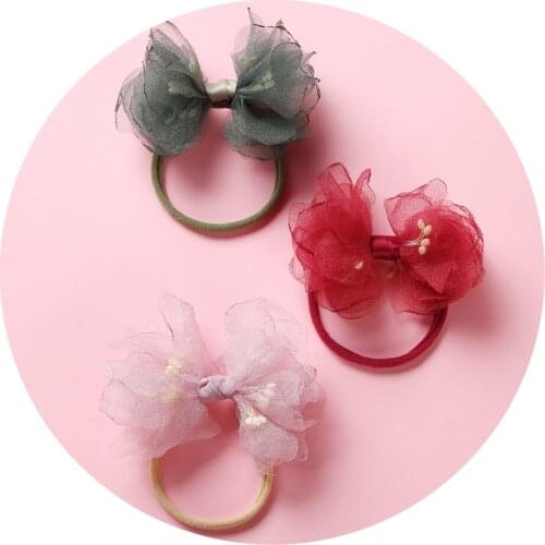 Lace Flower Hair Bows Hair Clips Elastic Nylon Headband For Children Baby Pins Hair Rope Hair bands Baby Girl Hair Accessories