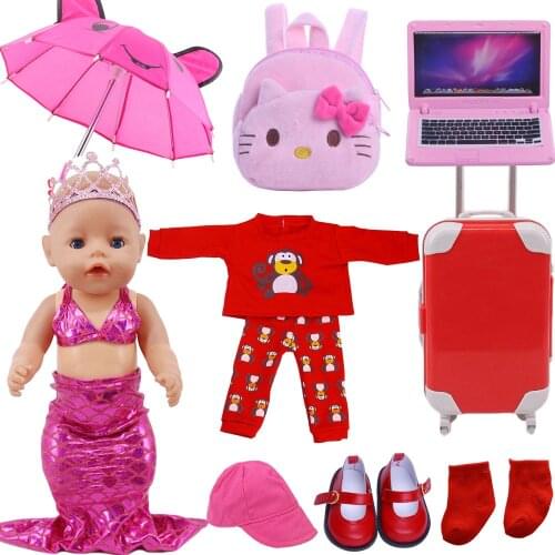 Doll Red Series Kitty Cat Mermaid Dress Round Toe Shoes Dancer Pajamas For 18 Inch American&43Cm Baby New Born Doll Girls Toy