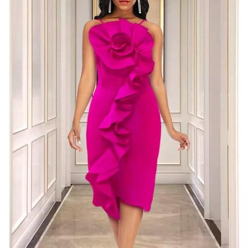 2021 Summer Women Bodycon Dress Off Shoulder Flower Elegant Sexy Evening Party Formal Dresses Ruffles African Ladies Clothing