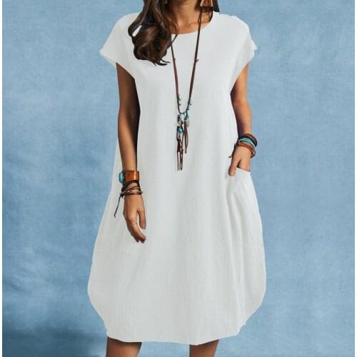 Summer Women Solid Casual Dress Plus Size Short Sleeve O Neck Elegant Dresses For Women Clothing Vestidos Mujer Verano 2021