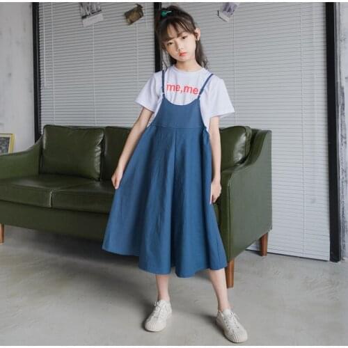 Teen Girls Summer Cotton Two Piece Set 2020 New Casual T-shirt and Wide Leg Jumpsuit Set Fashion Kids Girls Clothes Set, #0137