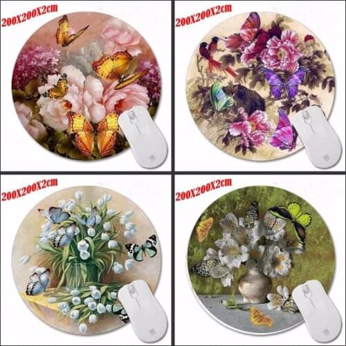 Mairuige Beautiful Butterflies luxury Print Round Mouse Pad Non-Skid Rubber Pad for Optical/Trackball Mouse 200*200*2CM