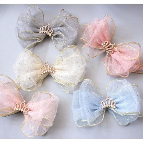 Fashion Kids Hairpin Sequin Polka Dot Lace Mesh Crown Princess Sweet Bows Hairpin Girls Party Hair Accessories Birthday Gift