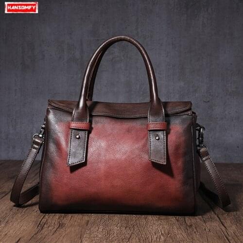 2020 New Retro Fashion Women Handbags Genuine Leather Crossbody Mini Bag Large Capacity Female Boston Shoulder Messenger Bags