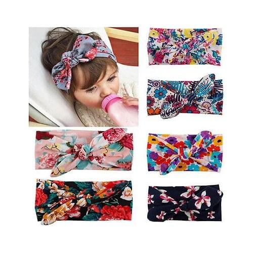 Cute Boho Kids Girl Flower Headwear Baby Bowknot Headband Hair Band Accessories Rabbit ear headband Wrap