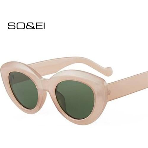 SO&EI Ins Popular Fashion Woman Cat Eye Sunglasses Vintage Jelly Tea Pink Eyewear Shades UV400 Men Trending Oval Sun Glasses