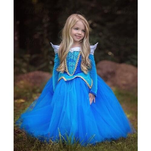 3-8Y Cosplay Sleeping Beauty Princess Halloween Dress Performance Custume Aisha Long Sleeve Princess Costume Christmas Clothing