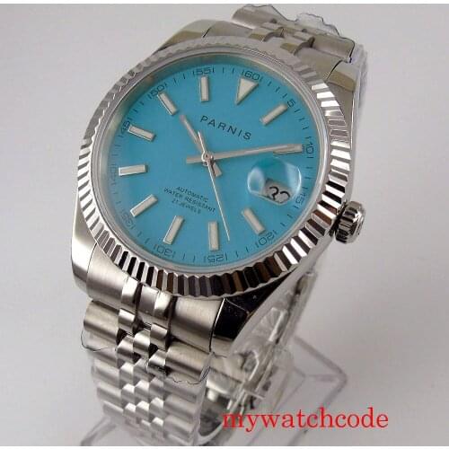 PARNIS 39.5mm Luxury 21 Jewels MIYOTA 8215 Romatic Automatic Mens Wristwatch Sapphire Crystal Auto Date Jubilee Bracelet